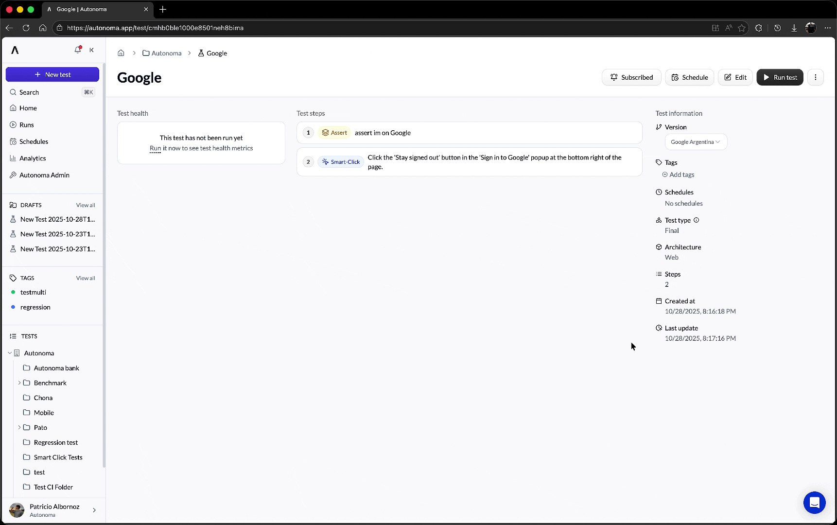 Test execution options demonstration